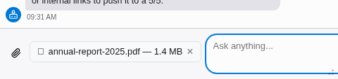 File attachment badge above the chat input